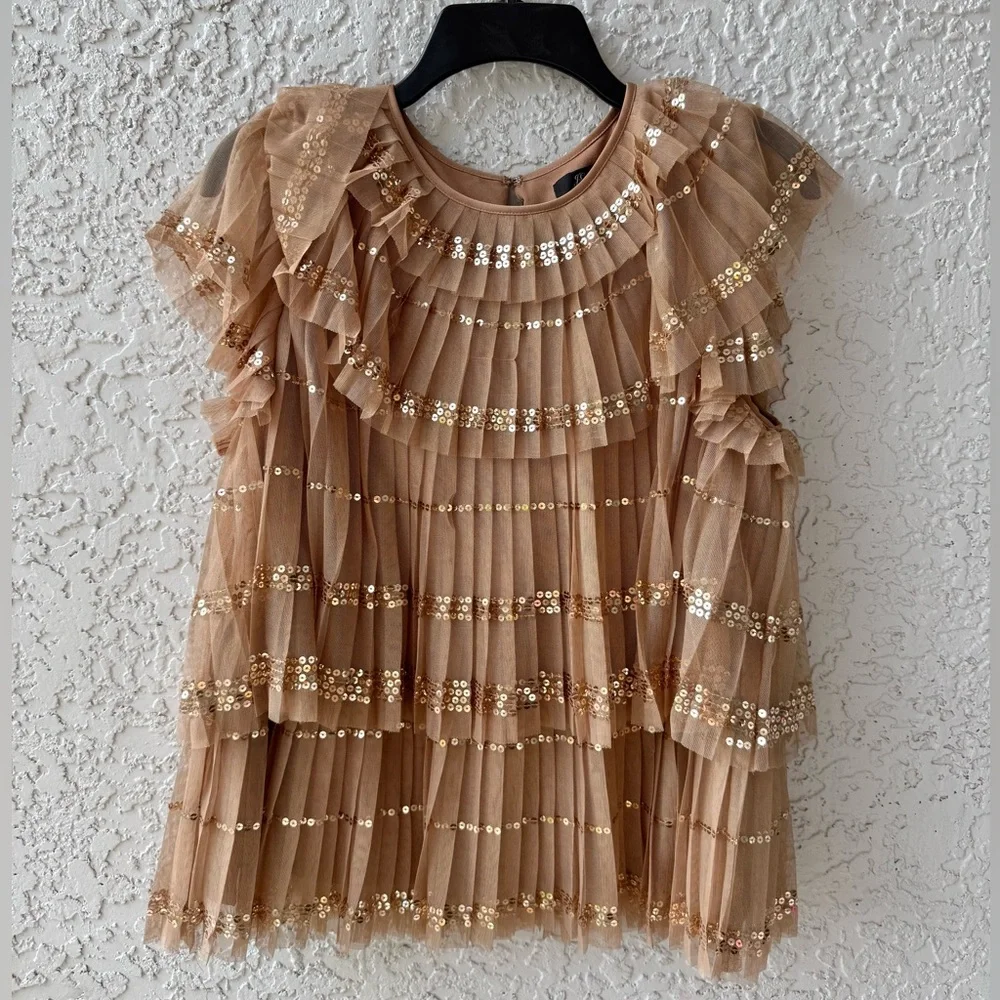 J.Crew Collection sequin tulle tiered ruffle top Small